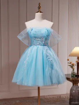 Blue A-line Tulle Short Prom Dress Blue Homecoming Dress