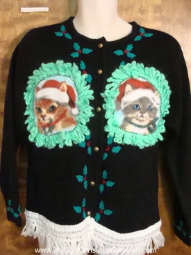 Festive Cat and Holly Ugly Christmas Sweater