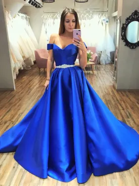 Gorgeous Off Shoulder Royal Blue Long Prom Dresses, Off Shoulder Royal Blue Formal Evening Dresses, Royal Blue Ball