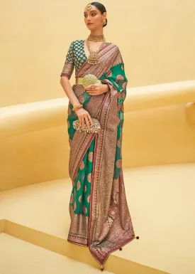 Jade Green Zari Woven Brasso Organza Silk Saree