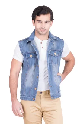 Krossstitch Sleeveless Light Blue Men's Denim Jacket with Brass Button