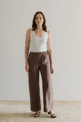 Lazy Day Linen Pant - Mocha Stripe