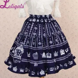 Lolita Sweet Princess Navy Blue Heart and Crown Printed Lady's Lolita Short Skirt for Girl