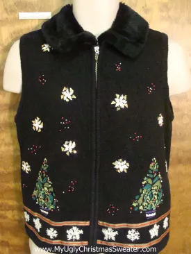 Massive Fluffy Collar on an Ugly Christmas Sweater Vest