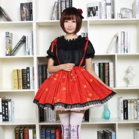 Red Sweet Short Skirt Lovely Japanese Plum Flower Printed Lolita Skirt