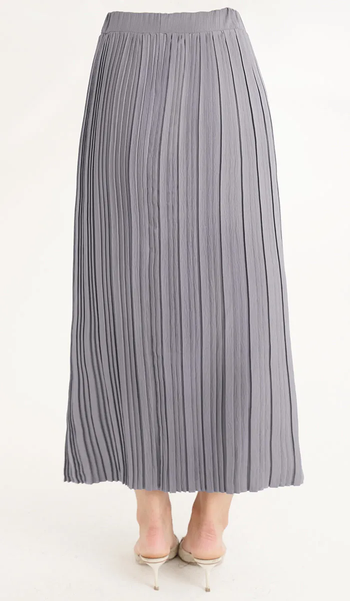 Valia Pleated Long Maxi Skirt - Pearl Gray