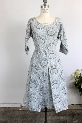 Vintage 1950s Fit And Flare Paisley Print Dress with Box Pleats