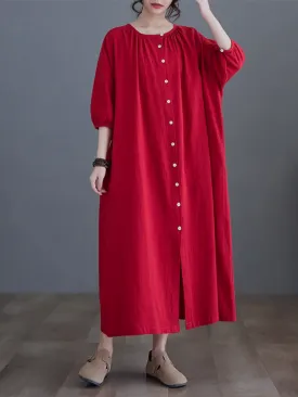 Women's Cool Button-Up Side Pockets A-Line Shirt dress